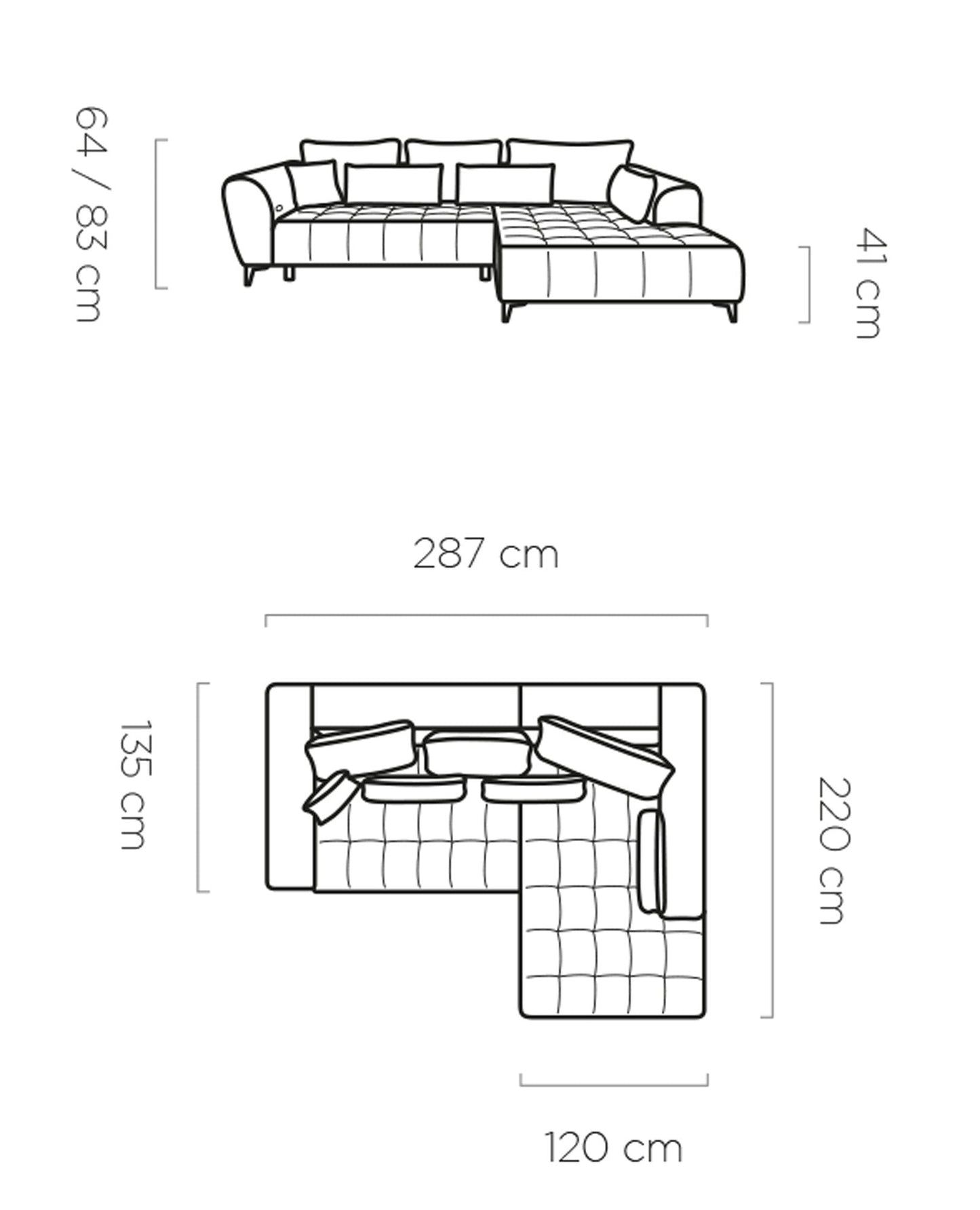 Dīvāns GARU 287/135/220 cm
