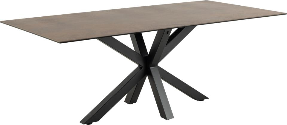 HEVE taisnstūra pusdienu galds 200x100x75,5 cm ūsgani brūna Lemco raupja keramika, krusteniska pamatne