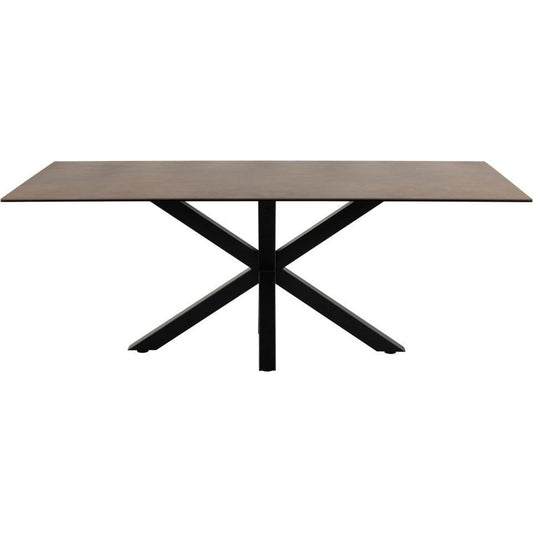 HEVE taisnstūra pusdienu galds 200x100x75,5 cm ūsgani brūna Lemco raupja keramika, krusteniska pamatne