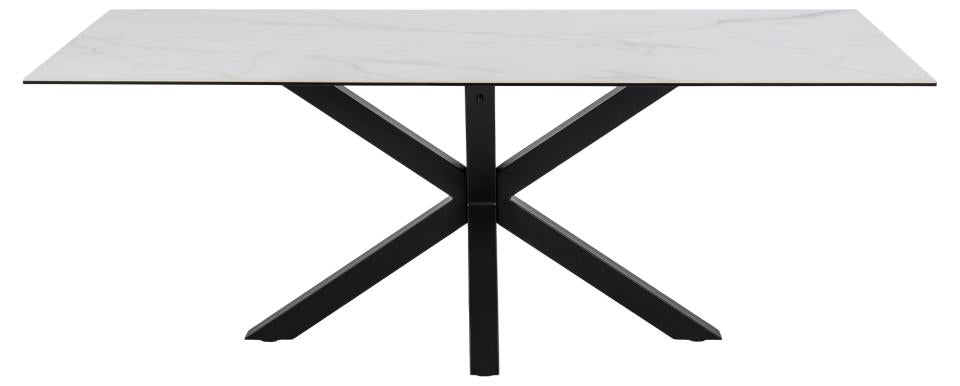 HEVE taisnstūrveida pusdienu galds balta Akranes neapstrādāta keramika rusta pamatne 200x100x75,5 cm