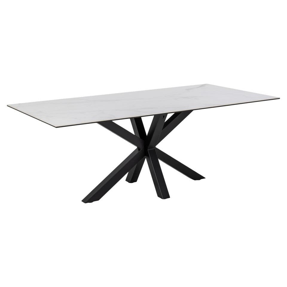 HEVE taisnstūrveida pusdienu galds balta Akranes neapstrādāta keramika rusta pamatne 200x100x75,5 cm