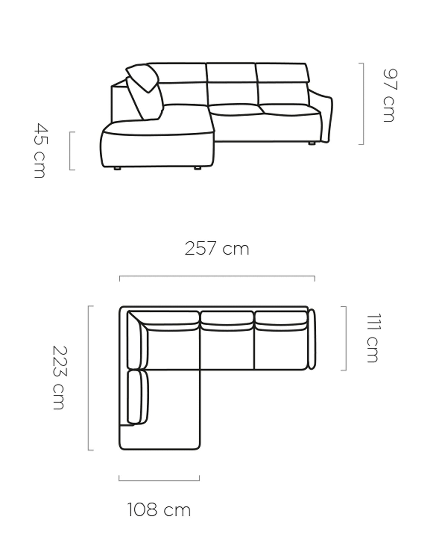 Dīvānu MARE 257/223/111 cm