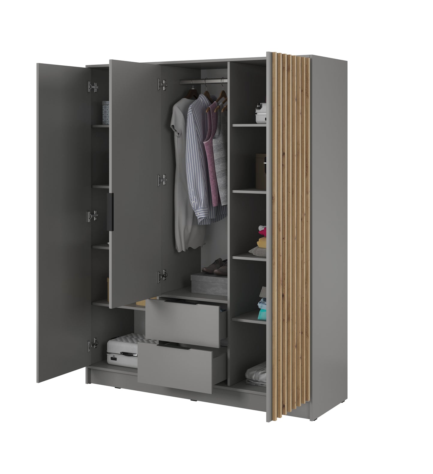 Skapis 3D NEKO ar spoguli 155/200/51 cm pelēks - N1 Home