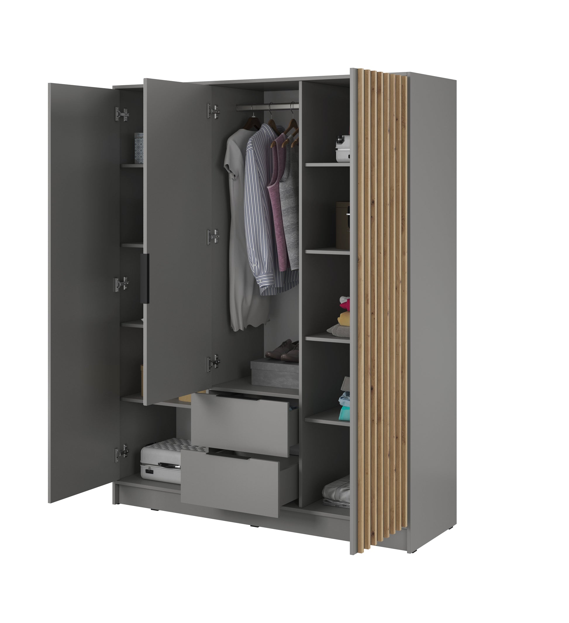 Skapis 3D NEKO ar spoguli 155/200/51 cm pelēks - N1 Home