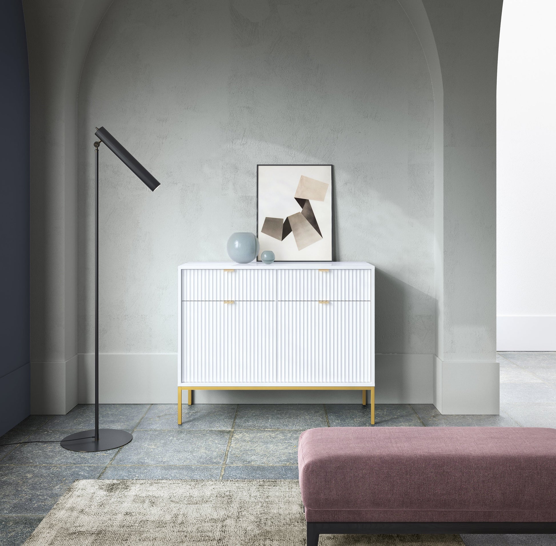 Kumode NV 104/83/39 cm balts/zelts - N1 Home