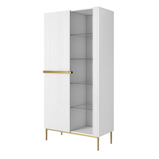 Vitrīnas skapis AUSTIN zelta kājas 100/200/45 balts