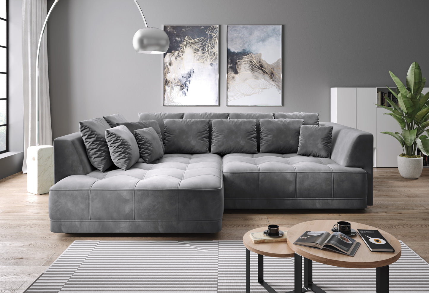 Dīvāns BOHO 286/136/207 cm pelēks