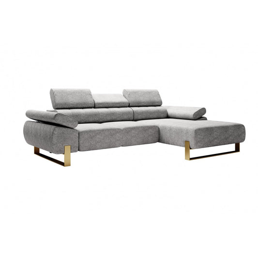 Dīvāns VECA M  labais stūris 293/79-96/176 cm gaiši pelēks/zelta kājas - N1 Home
