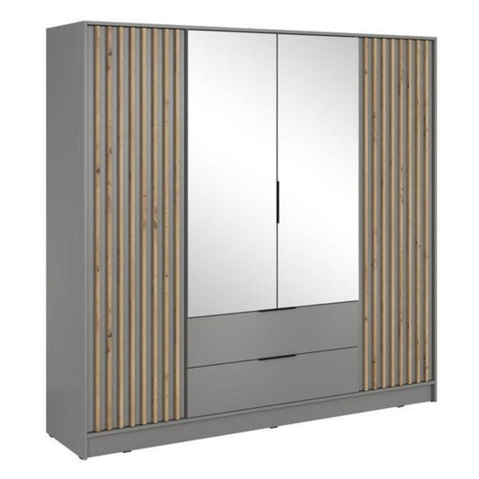 Skapis 4D NEKO ar spoguli 206/200/51 cm pelēks - N1 Home