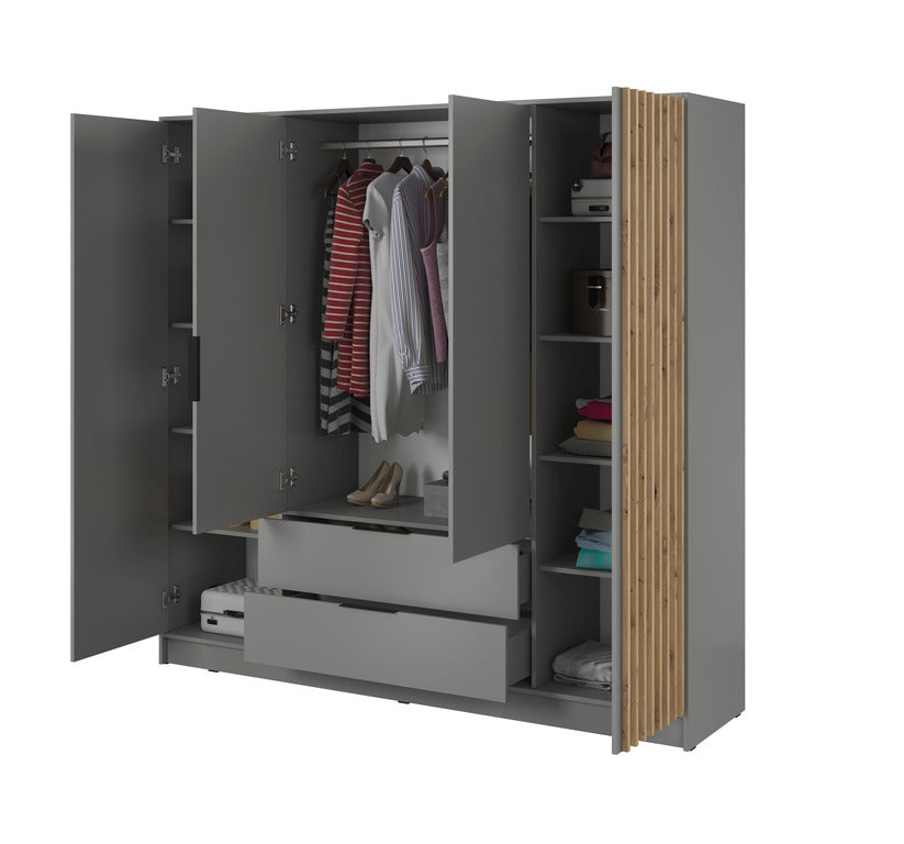 Skapis 4D NEKO ar spoguli 206/200/51 cm pelēks - N1 Home