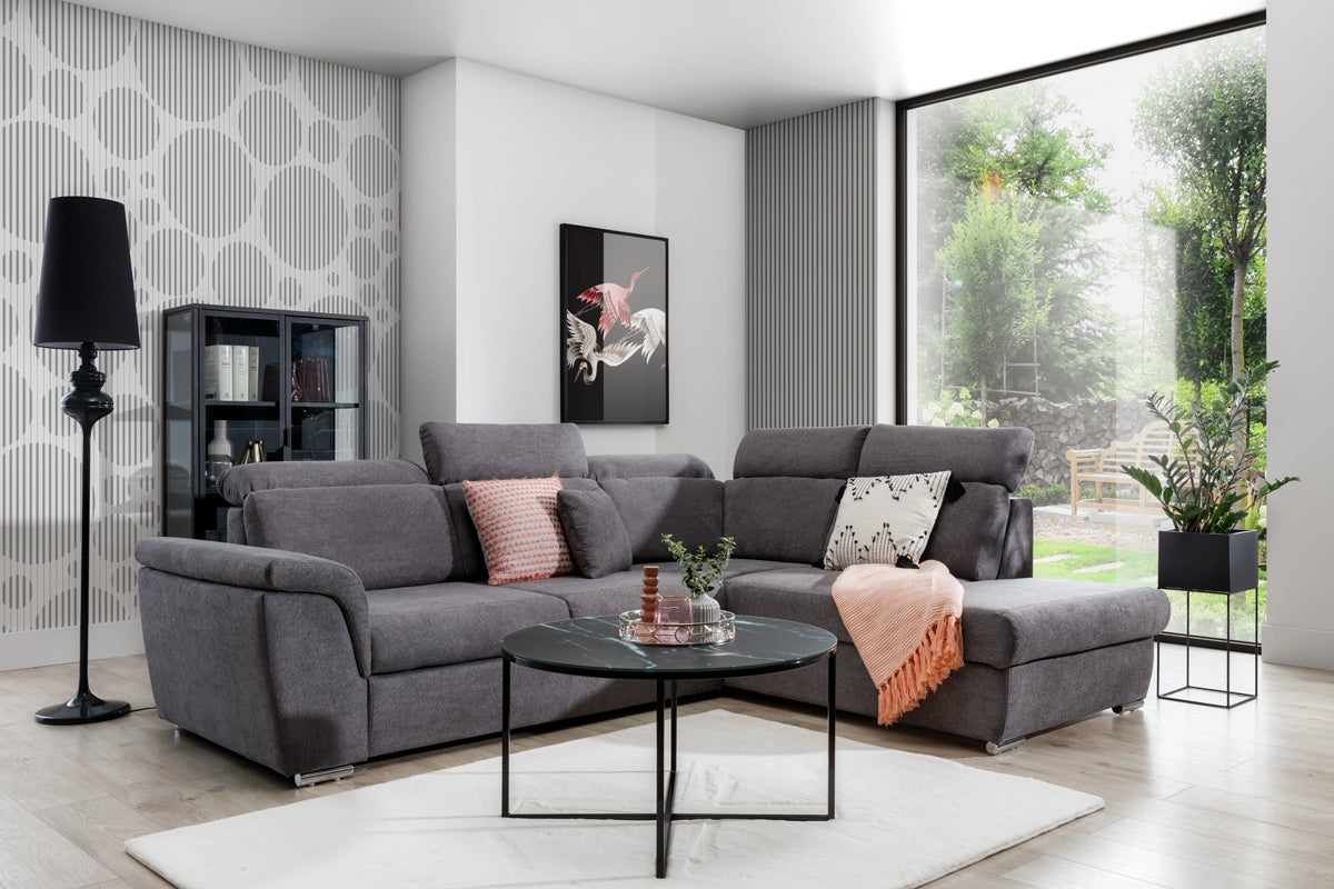 Dīvāns MILO L II labais stūris 267/82-103/212 cm grafīts pelēks - N1 Home
