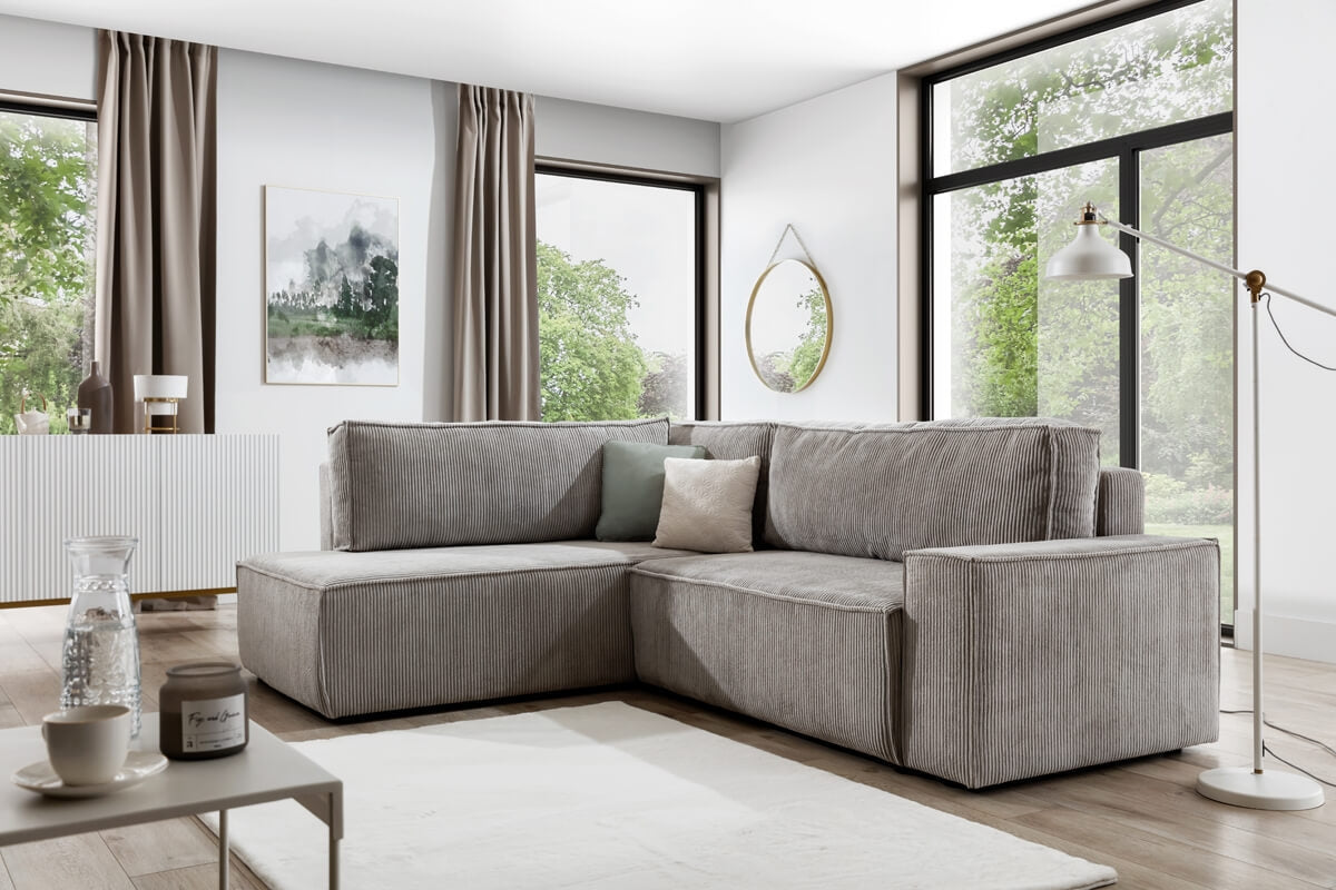 Dīvāns FIBI L kreisais stūris 254/90-77/203cm pelēks - N1 Home