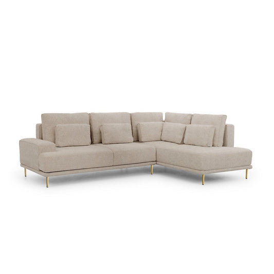 Dīvāns AUSTIN labais stūris zelta kājas 277/70-93/200 cm gaiši bēšs - N1 Home