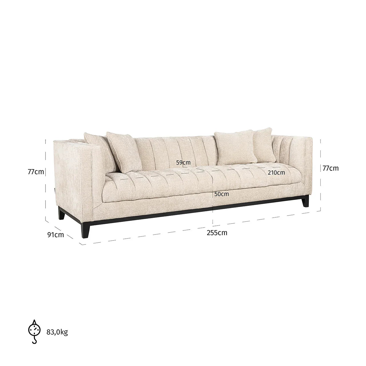 Dīvāns Beauchamp Richmond Interiors 77/255/91 cm Unicorn 11 cream