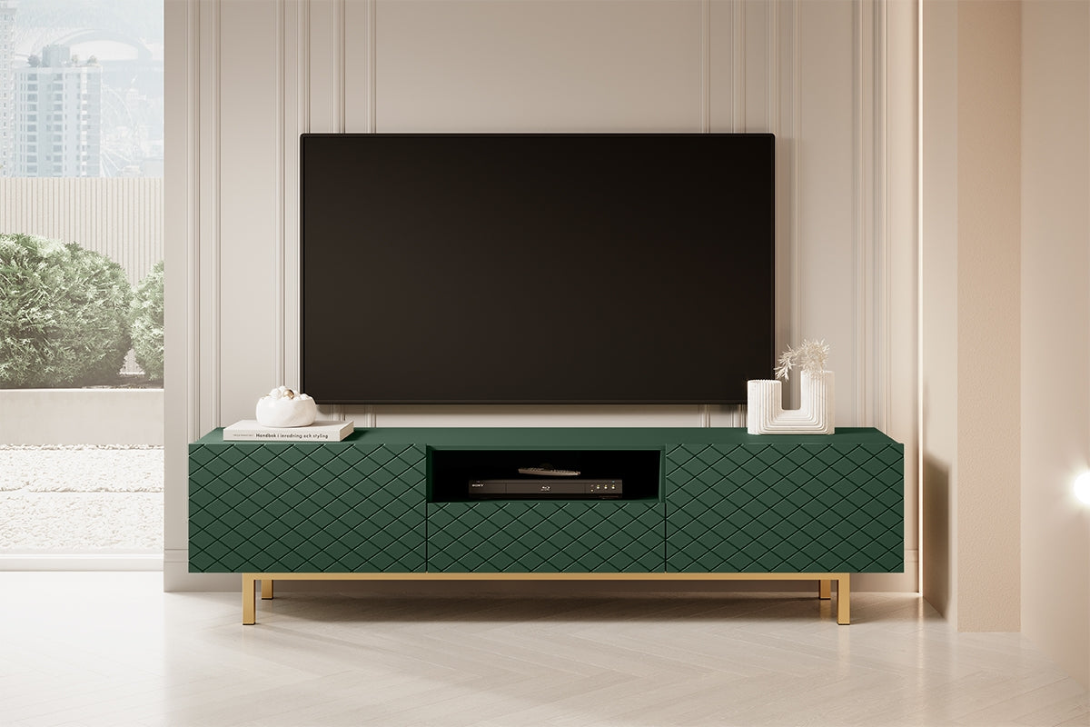 LUKKA II RTV kumode 190/49/42  zelta kājas/olives - N1 Home