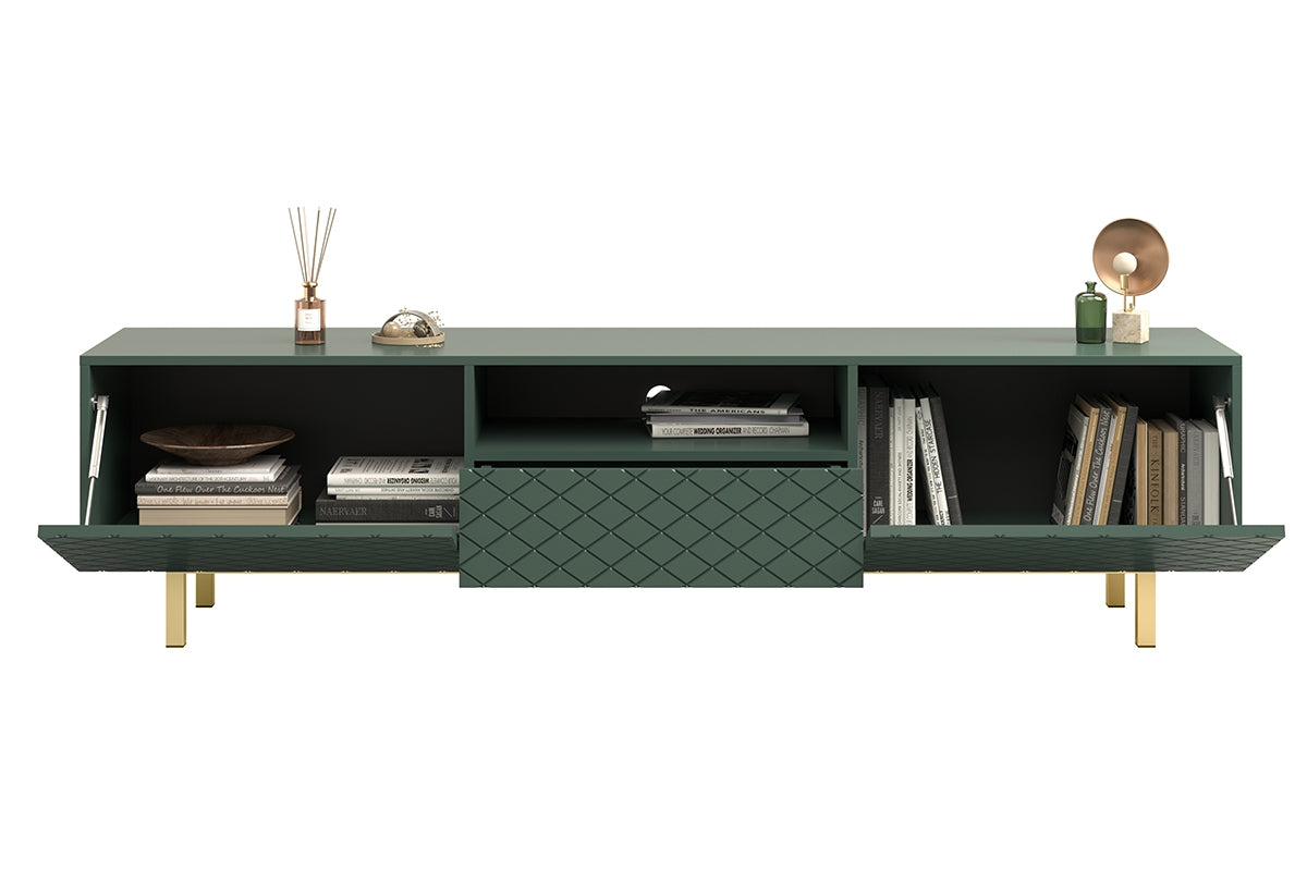 LUKKA II RTV kumode 190/49/42  zelta kājas/olives - N1 Home