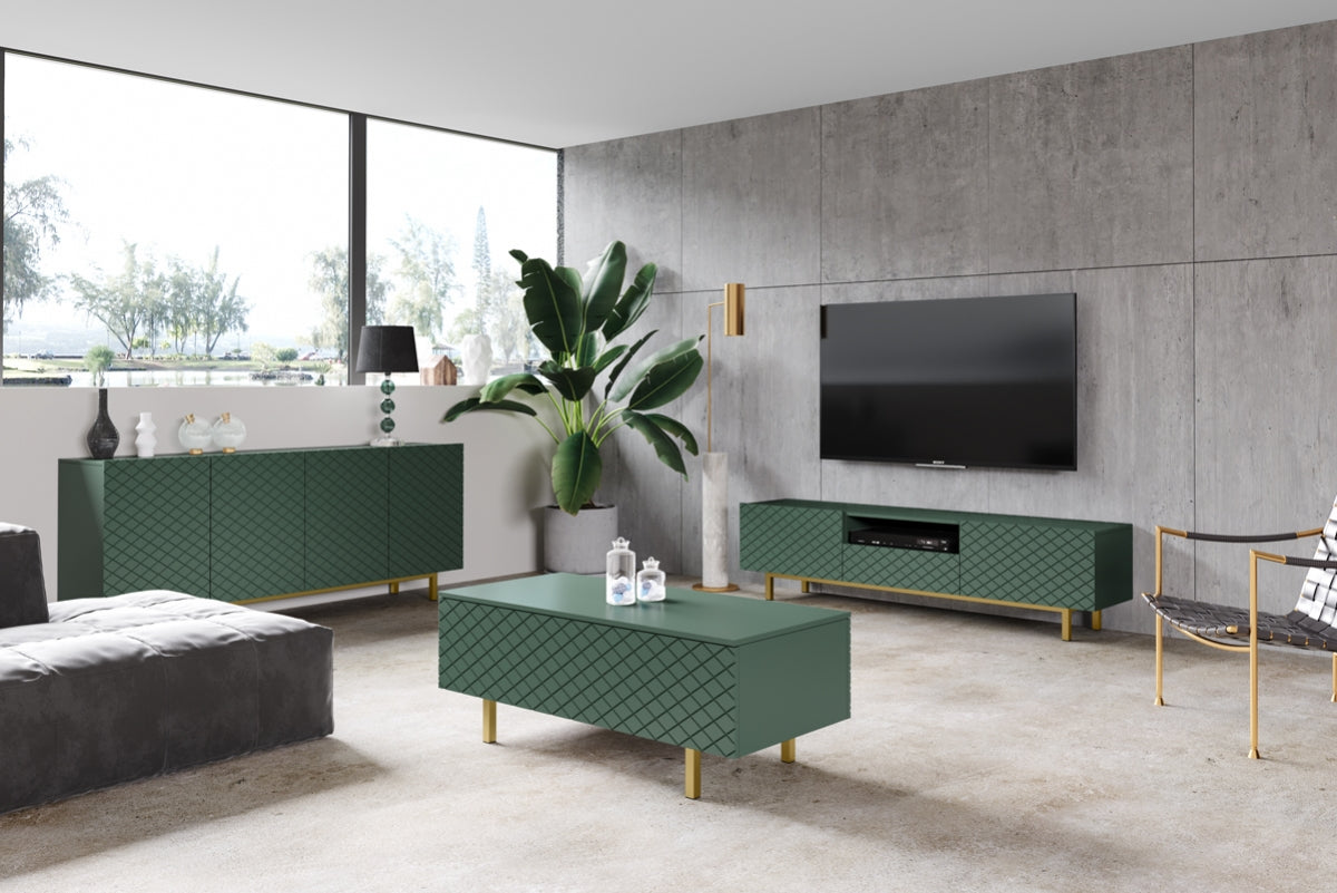 LUKKA II RTV kumode 190/49/42  zelta kājas/olives - N1 Home