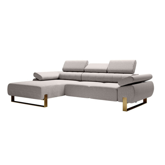 Dīvāns VECA M  kreisais stūris 293/79-96/176 cm pelēks/zelta kājas - N1 Home