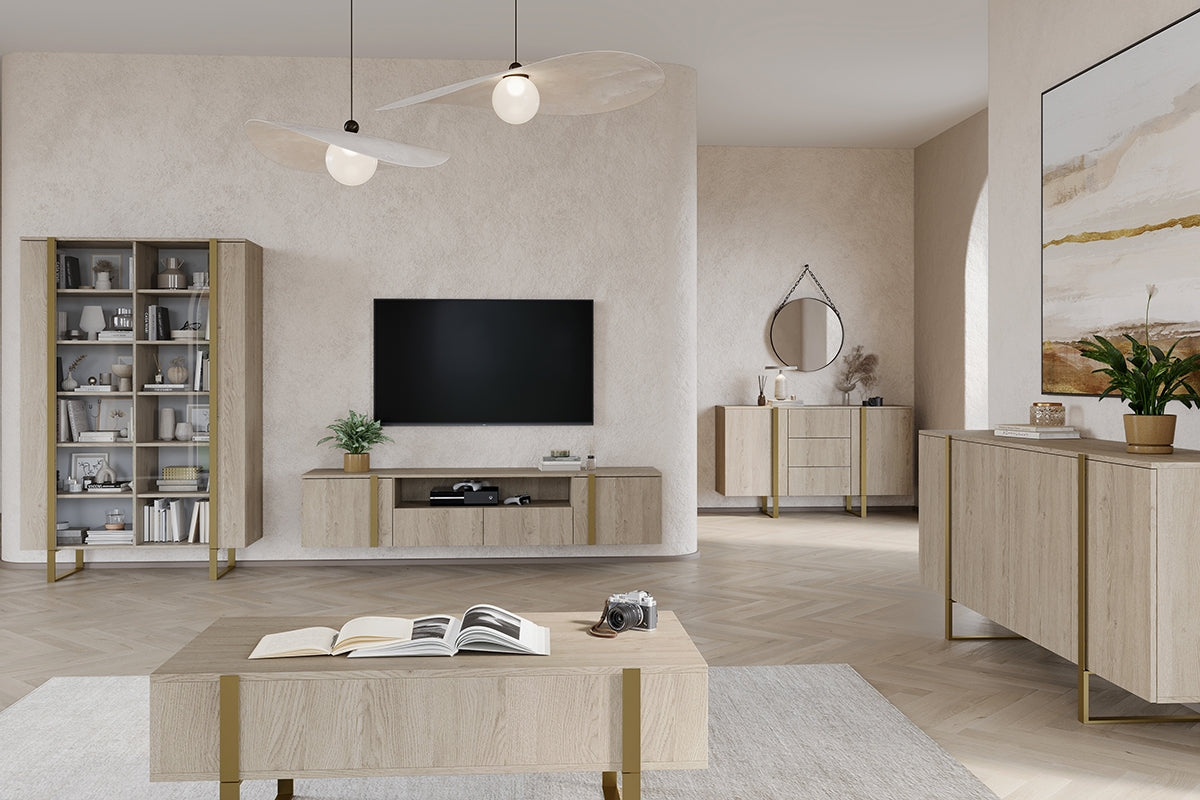 Vitrīnas skapis VECA 120/187/45 zelts/ dabīgs - N1 Home